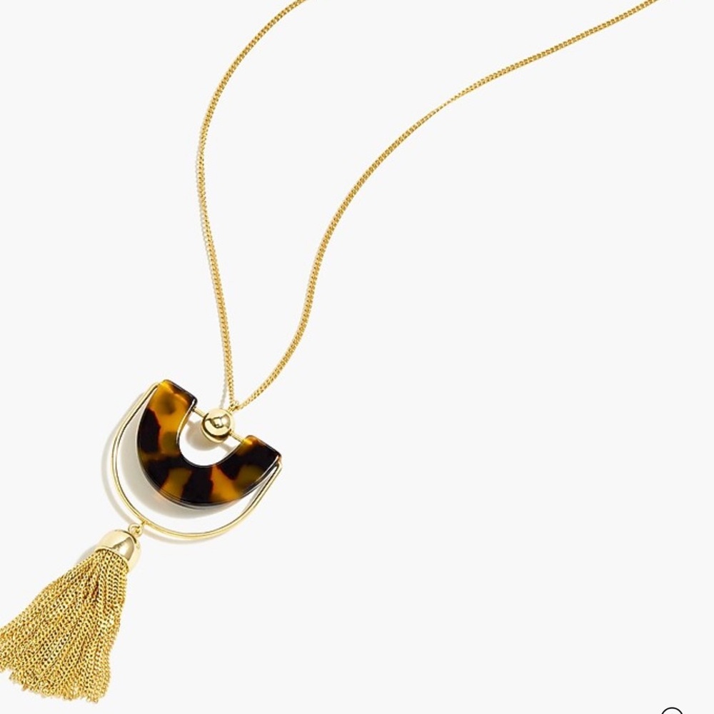 J. CREW Bead-and-tassel pendant necklace tortoiseshell gold New discontinued